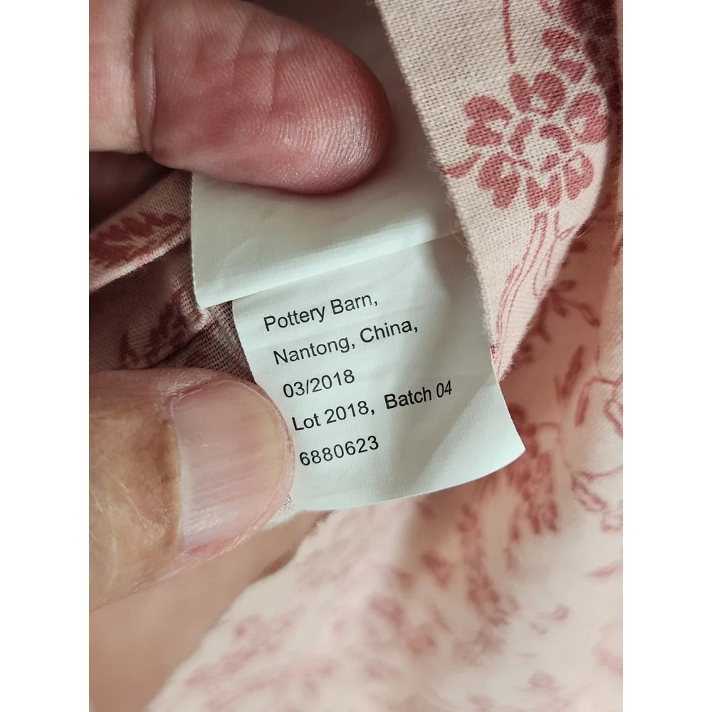 Pottery Barn Euro And Standard Shams Beige Pink Floral Quilted Cotton Linen
